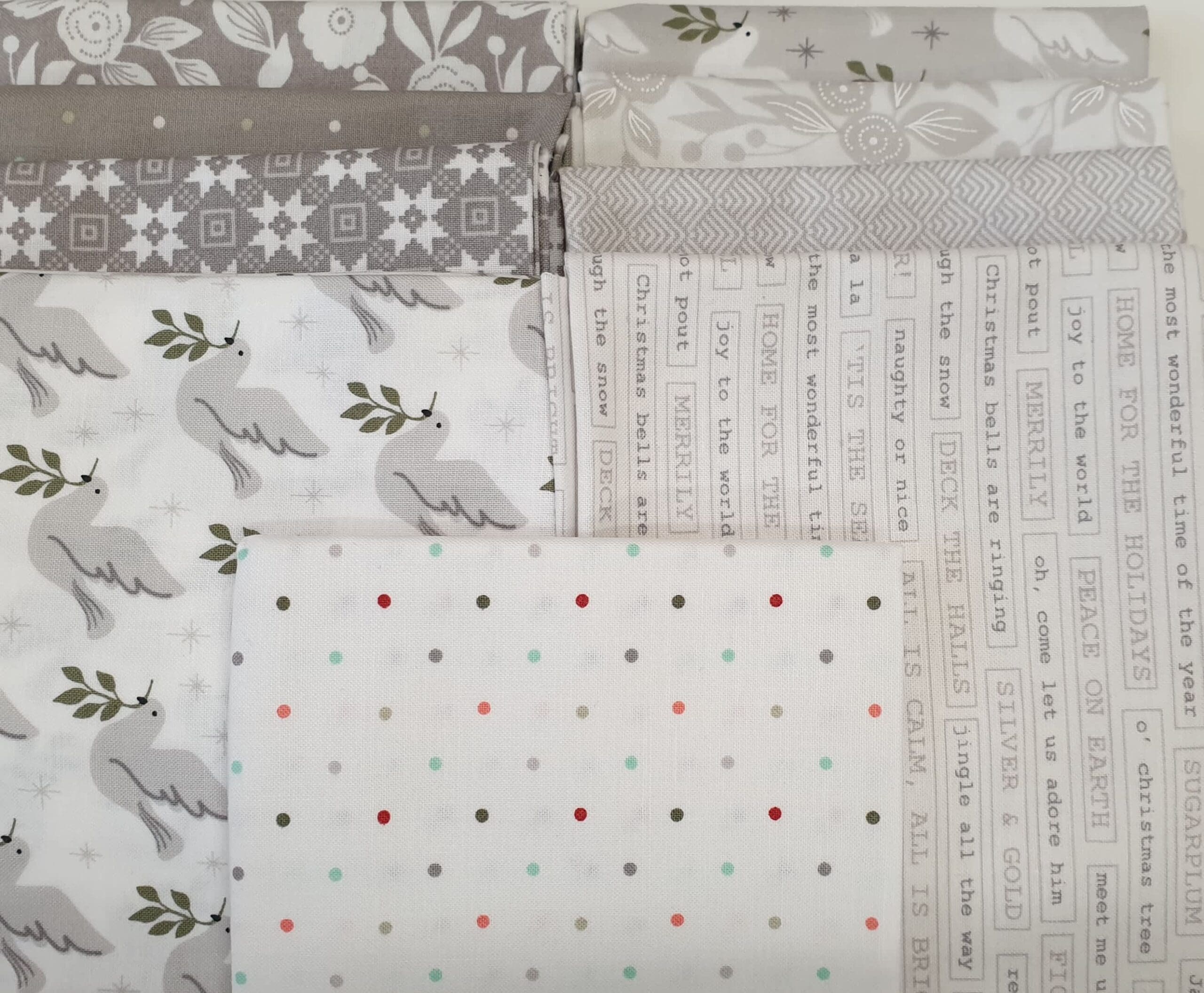 Christmas Morning Bundle Grey White 9 x FQ Holly Dove Rose by Lella Boutique for Moda fabrics Christmas Morning Bundle Grey White 9 x FQ Holly Dove Rose by Lella Boutique for Moda fabrics - Image 2