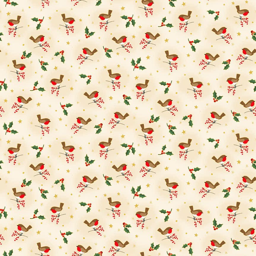 Classic 2376Q Robins on Cream by Makower fabric Classic 2376Q Robins on Cream by Makower fabric