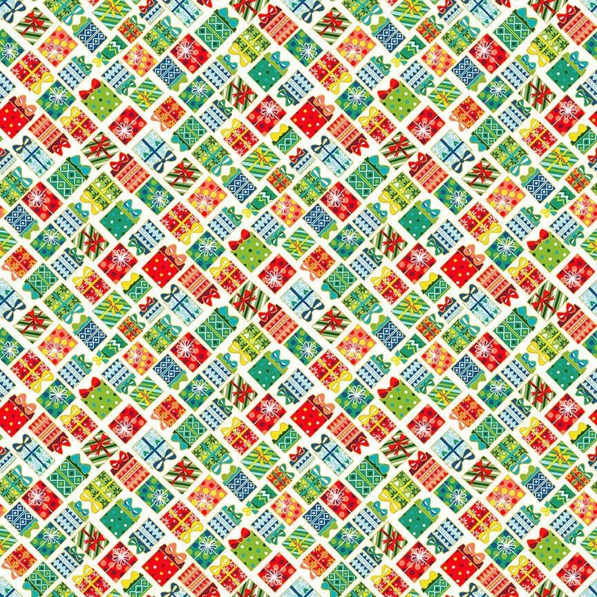 Santa Express 2382Q Presents on Cream by Makower fabric Santa Express 2382Q Presents on Cream by Makower fabric