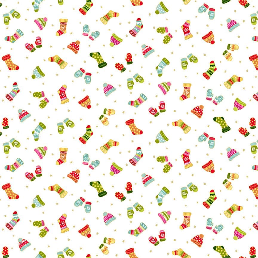 Santa Express 2383Q Mittens & Stockings Allover Multi on Cream by Makower fabrics Santa Express 2383Q Mittens & Stockings Allover Multi on Cream by Makower fabrics