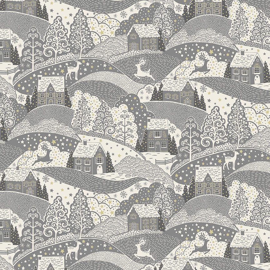 Scandi Christmas 2355S Grey Landscape Metallic by Makower Scandi Christmas 2355S Grey Landscape Metallic by Makower