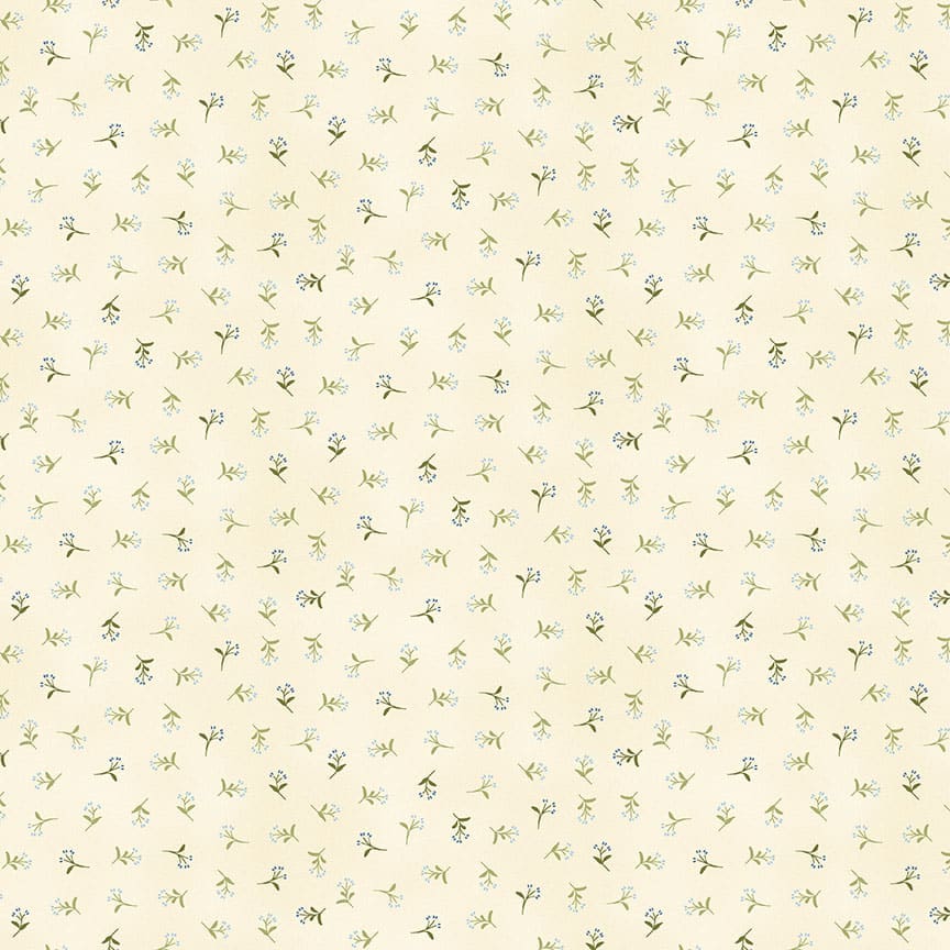 Tranquility 2414B Sprig Green on cream fabric by Makower Tranquility 2414B Sprig Green on cream fabric by Makower