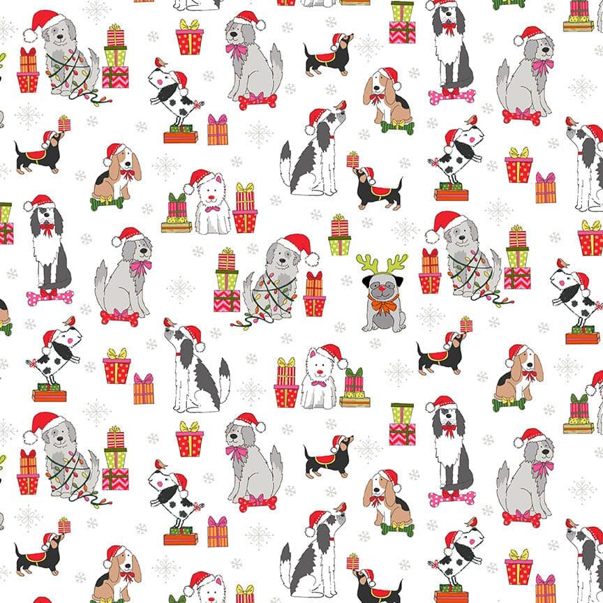 Yappy Christmas! 2365Q Dogs scatter on White by Makower fabrics Yappy Christmas! 2365Q Dogs scatter on White by Makower fabrics