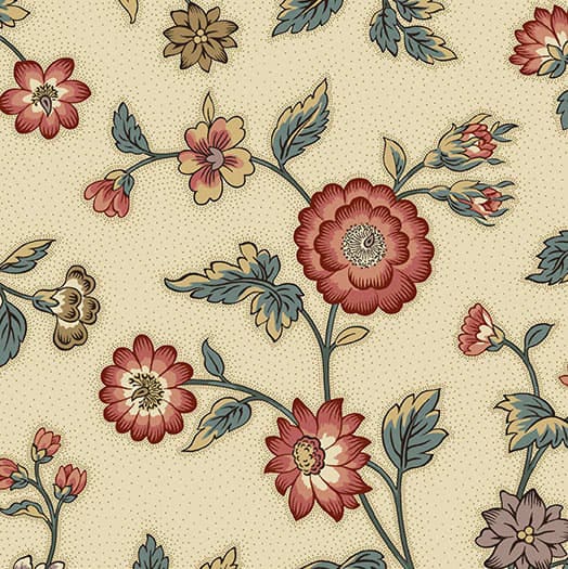 Windermere 8917L Red Blue floral on cream fabric by Di Ford Hall Windermere 8917L Red Blue floral on cream fabric by Di Ford Hall