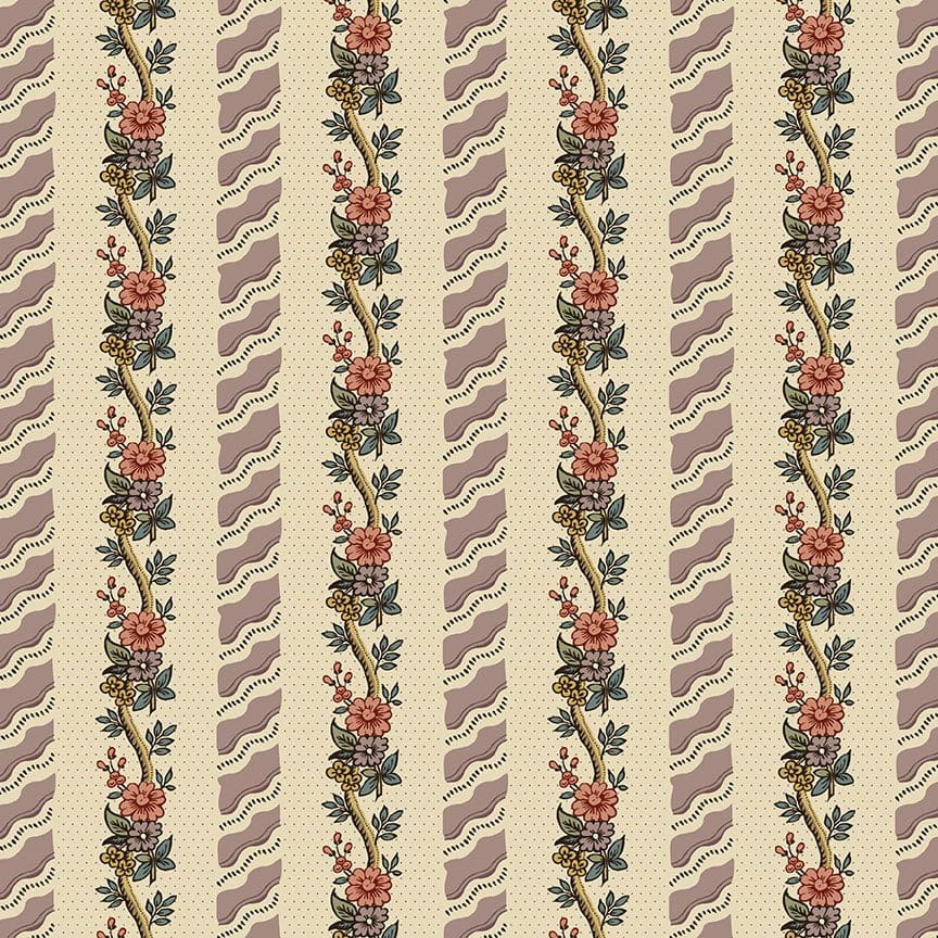 Windermere 8919L Climbing Rose Stripe Lilac cream fabric by Di Ford Hall Windermere 8919L Climbing Rose Stripe Lilac cream fabric by Di Ford Hall