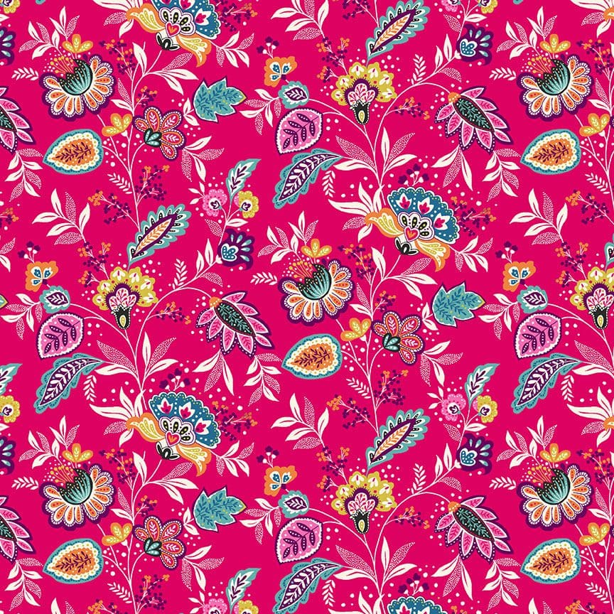 Jewel Tones 2427P Sarasa floral Lipstick Pink by Makower fabrics Jewel Tones 2427P Sarasa floral Lipstick Pink by Makower fabrics