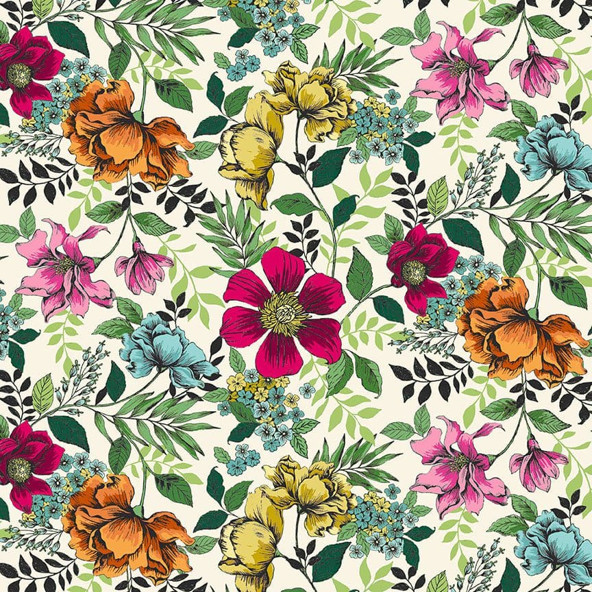 Jewel Tones 2424Q Floral Cream multi by Makower fabrics Jewel Tones 2424Q Floral Cream multi by Makower fabrics