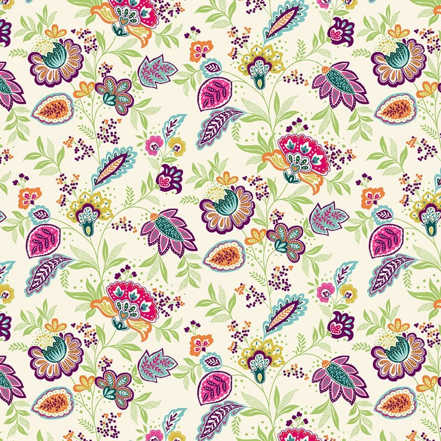 Jewel Tones 2427Q Sarasa floral Cream Multi by Makower fabrics Jewel Tones 2427Q Sarasa floral Cream Multi by Makower fabrics