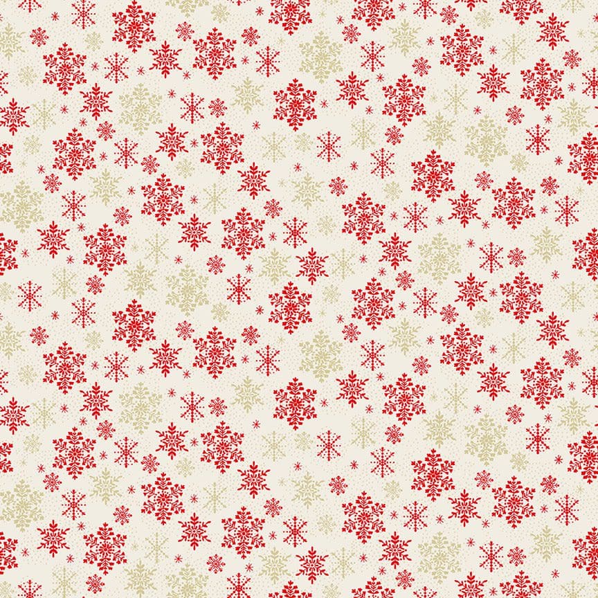 Scandi Snowflakes 2358S Red & Gold snowflakes on White by Makower fabrics Scandi Snowflakes 2358S Red & Gold snowflakes on White by Makower fabrics