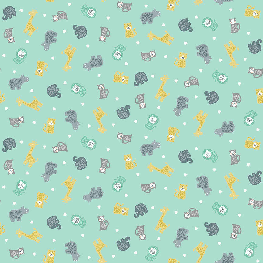 Baby Safari 2450T Animal Scatter Multi on Teal fabric by Makower Baby Safari 2450T Animal Scatter Multi on Teal fabric by Makower