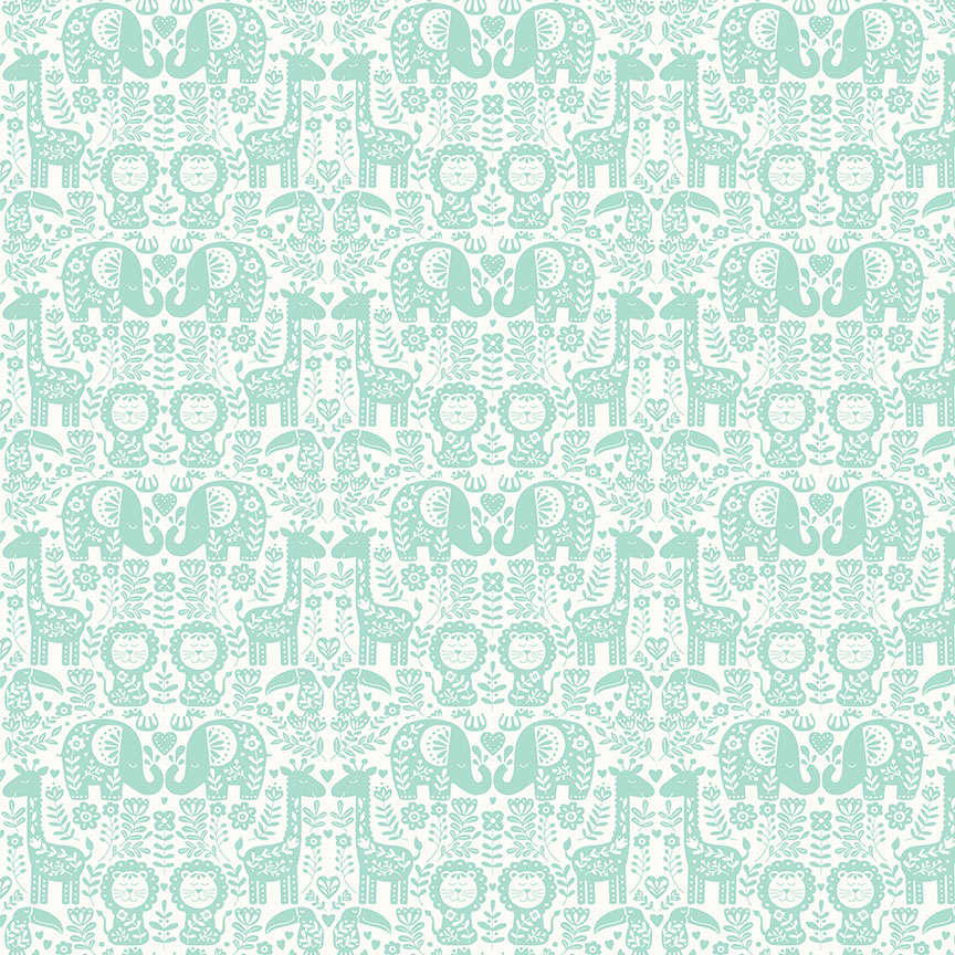 Baby Safari 2448T Animal Pairs Teal fabric by Makower Baby Safari 2448T Animal Pairs Teal fabric by Makower