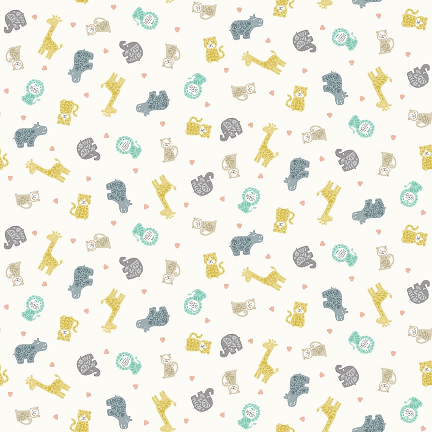 Baby Safari 2450W Animal Scatter Multi on Cream fabric by Makower Baby Safari 2450W Animal Scatter Multi on Cream fabric by Makower