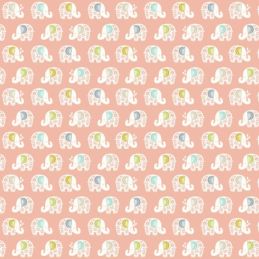 Baby Safari 2449P Elephants on Pink fabric by Makower Baby Safari 2449P Elephants on Pink fabric by Makower