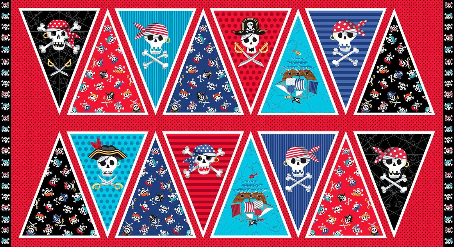 Pirates 24351 Bunting Flags fabric by Makower. 60cm panel price per panel Pirates 24351 Bunting Flags fabric by Makower. 60cm panel price per panel