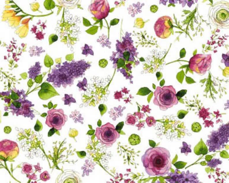 Radiance Y29341 Floral multi on white by Clothworks fabric Radiance Y29341 Floral multi on white by Clothworks fabric