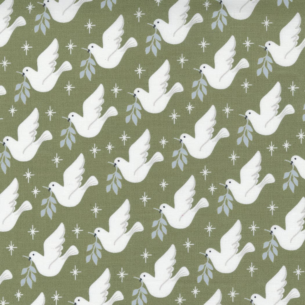 Christmas Morning 514115 Doves on Pine Green by Lella Boutique for Moda Fabrics Christmas Morning 514115 Doves on Pine Green by Lella Boutique for Moda Fabrics