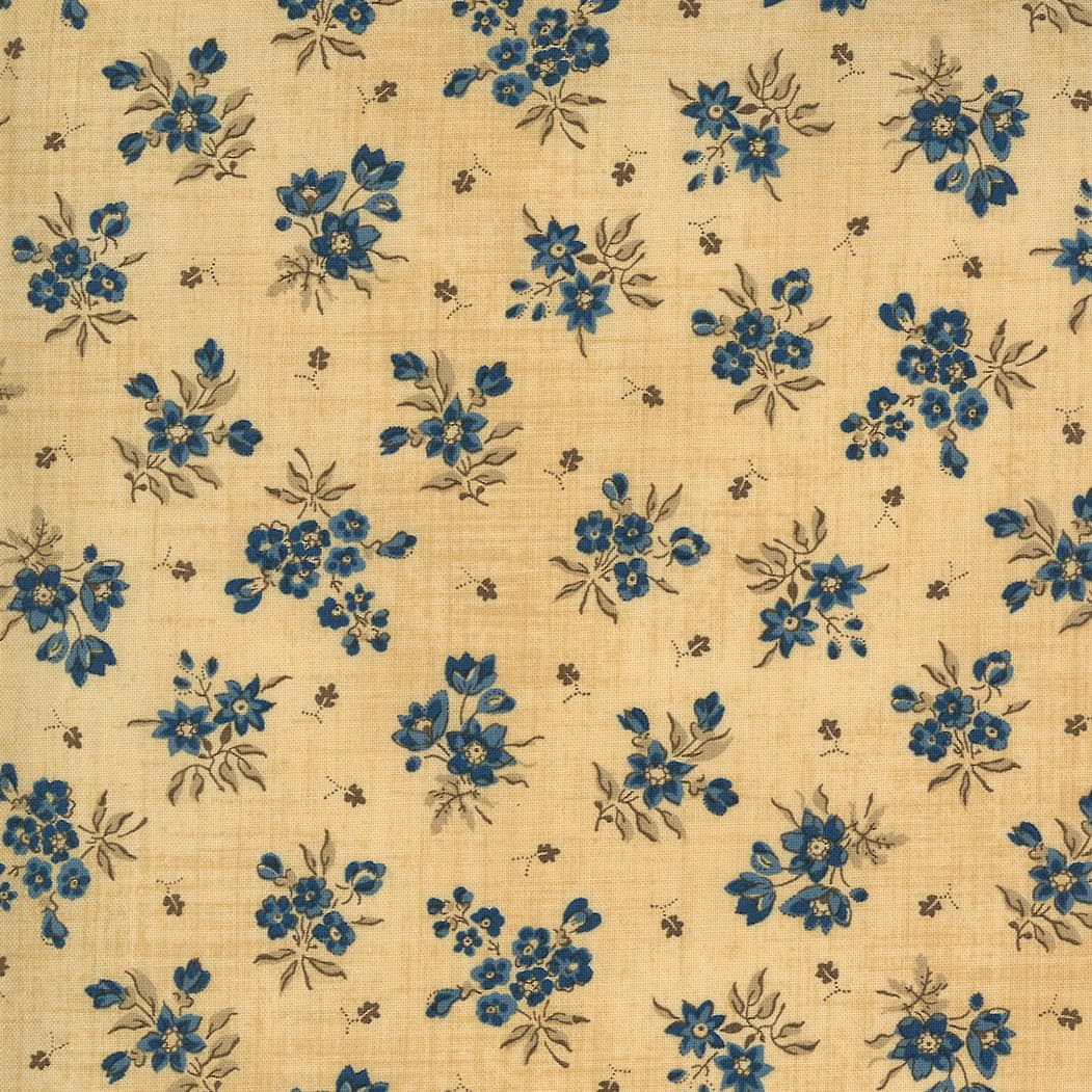 Maria’s Sky 3162616 Blue Wildflower Bouquet on Cream by Betsy Chutchian for Moda Fabrics Flora Flowers Beige Indigo marias sky
