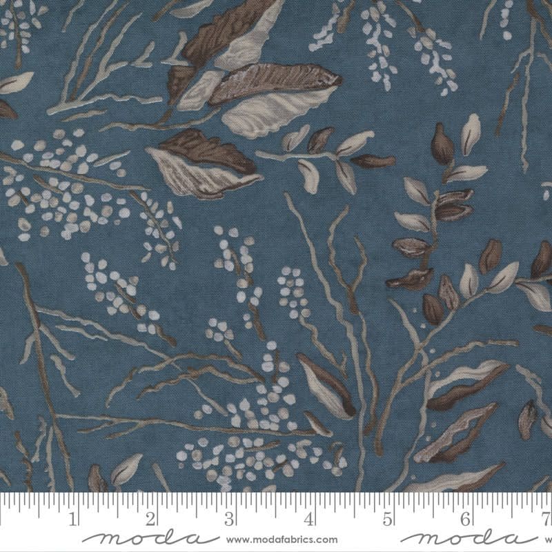 Change of Seasons 686112 Storm Brown Large Foliage on Dk Blue by Holly Taylor for Moda Fabrics Landscape Nature White Change of Seasons 686112 Storm Brown Large Foliage on Dk Blue by Holly Taylor for Moda Fabrics Landscape Nature White - Image 2