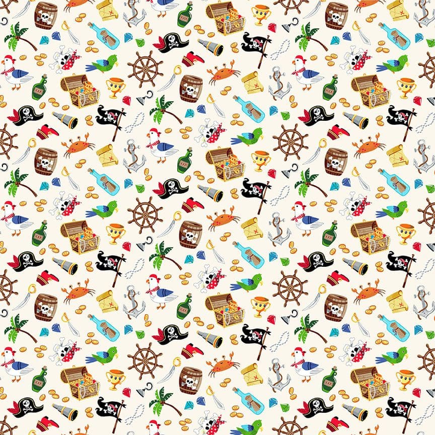 Pirates 2432Q Icons on cream fabric by Makower Pirates 2432Q Icons on cream fabric by Makower