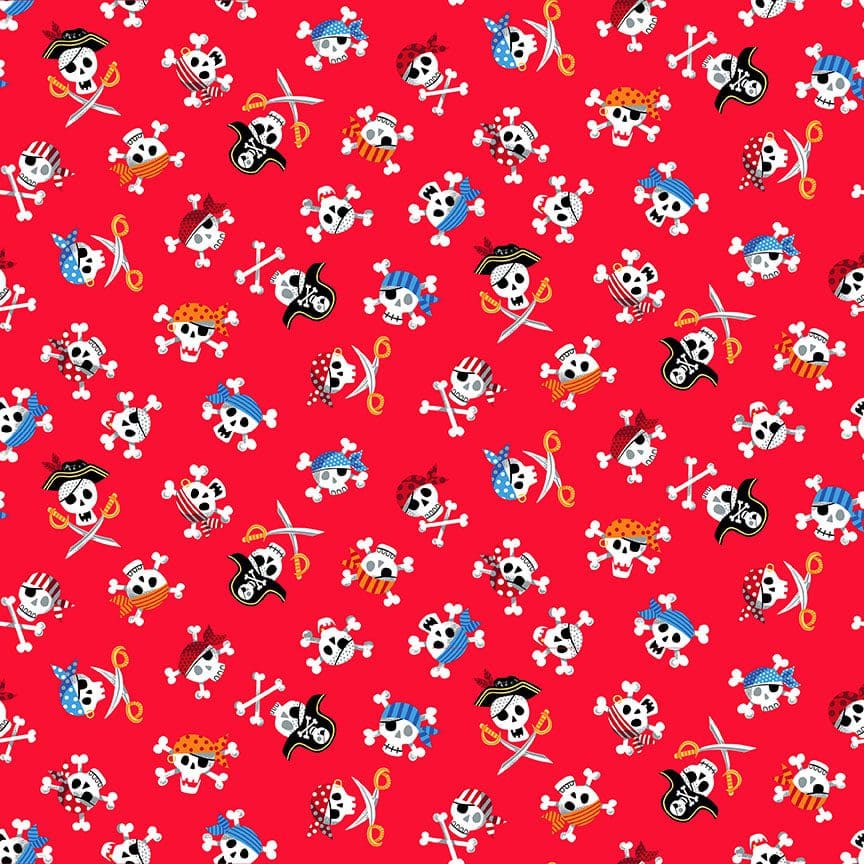 Pirates 2431R Skulls on Red fabric by Makower Pirates 2431R Skulls on Red fabric by Makower
