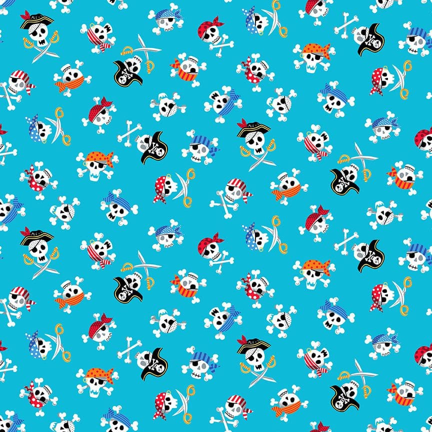 Pirates 2431B Skulls on blue fabric by Makower Pirates 2431B Skulls on blue fabric by Makower