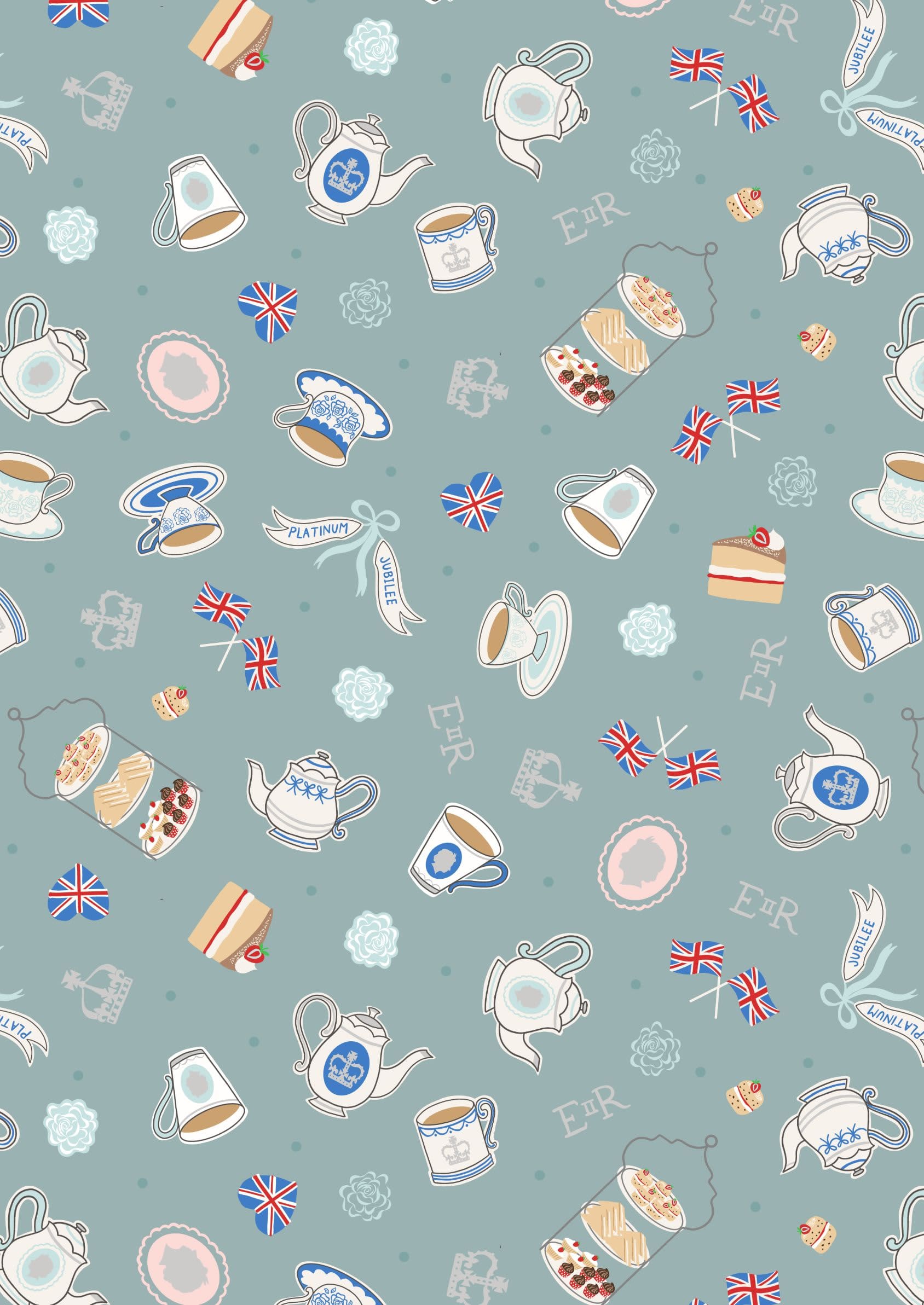 Jubilee A6102 Lt Blue Platinum Jubilee Tea Party Icons by Lewis and Irene Fabrics Metallic Silver Multi Jubilee A6102 Lt Blue Platinum Jubilee Tea Party Icons by Lewis and Irene Fabrics Metallic Silver Multi