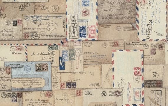 Eclectic Elements PWTH0488 Beige Vintage Royal Mail Letter Icons by Free Spirit Fabrics Beige Red White Blue Eclectic Elements