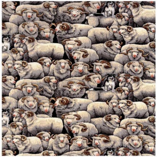 86420 Merino Sheep 102 Cream Grey on Black by Nutex fabric 86420 Merino Sheep 102 Cream Grey on Black by Nutex fabric