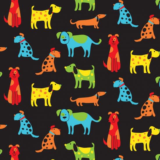 89980 Happy Paws 103 Dogs Multi on Black by Nutex fabrics Happy Paws