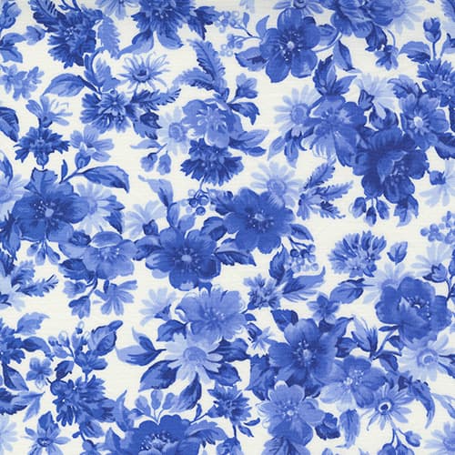 Summer Breeze 3361112 Royal Blue Daisy Bouquet on White by Moda Fabrics Navy Ivory Wildflower Floral summer breeze
