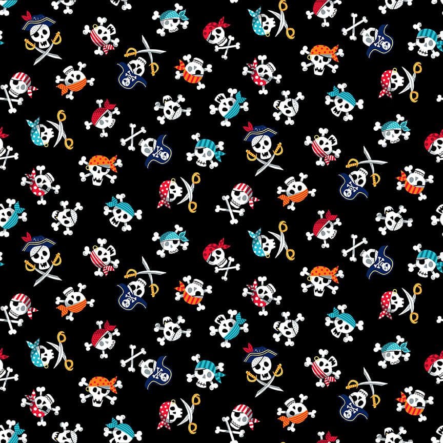 Pirates 2431X Skulls on black fabric by Makower Pirates 2431X Skulls on black fabric by Makower