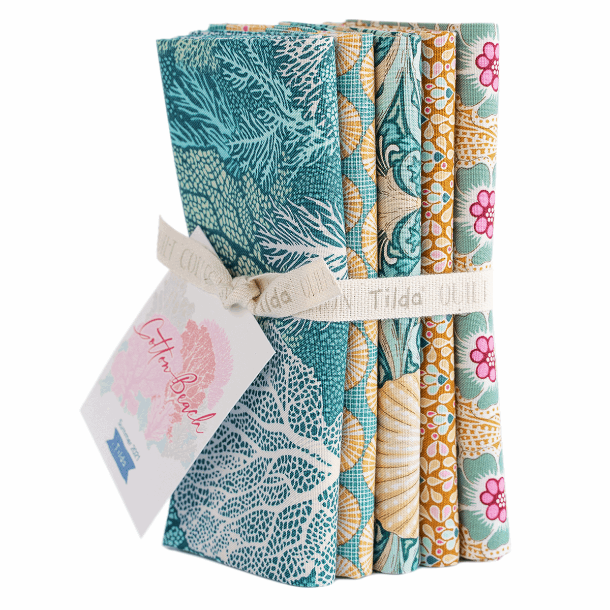 Cotton Beach Sunbeam. Teal Mustard 5x FQ by Tilda fabrics Cotton Beach Sunbeam. Teal Mustard 5x FQ by Tilda fabrics - Image 2