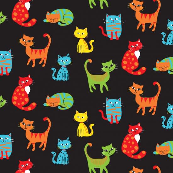 89980 Happy Paws 101 Cats Multi on Black by Nutex fabrics 89980 Happy Paws 101 Cats Multi on Black by Nutex fabrics