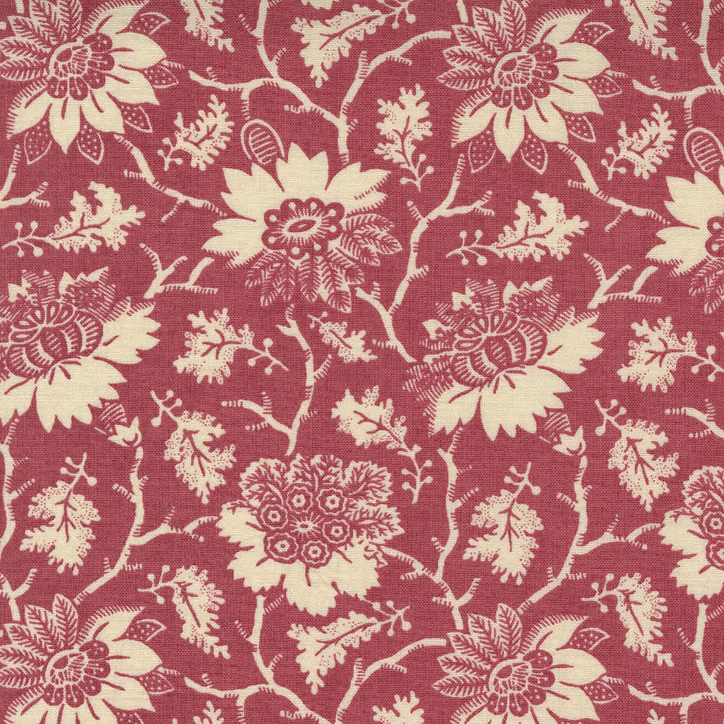 La Vie Boheme 1390011 Carmen Cream on Red Jacobean Floral by French General for Moda fabrics la vie boheme