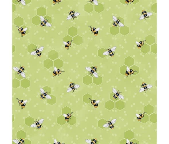 Bee You! 10366 Bumblebee on green hexagons by Henry Glass fabrics Bee You! 10366 Bumblebee on green hexagons by Henry Glass fabrics