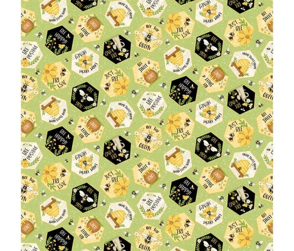 Bee You! 10466 Hexagon Motto by Henry Glass fabrics bee you