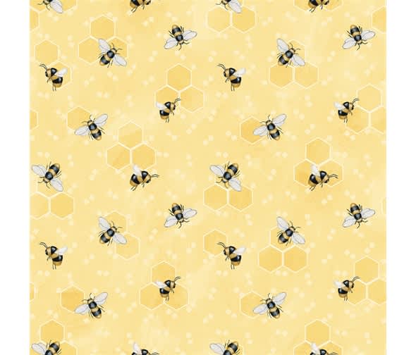 Bee You! 10344 Bumblebee on Yellow hexagons by Henry Glass fabrics Bee You! 10344 Bumblebee on Yellow hexagons by Henry Glass fabrics