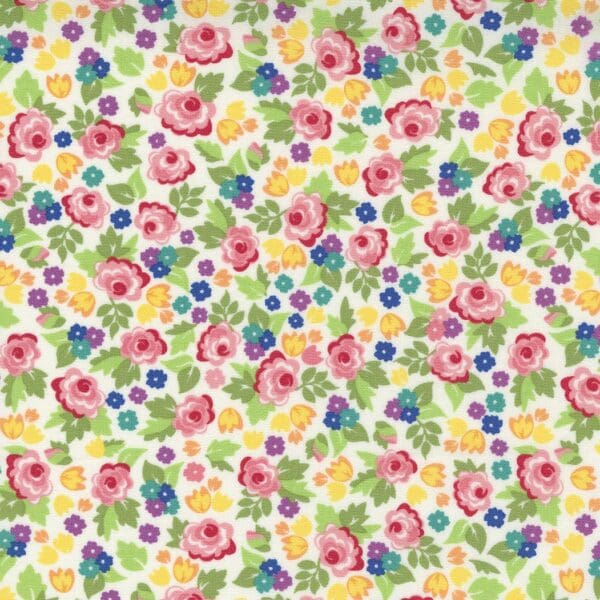 Love Lily 2411111 Pink Ditsy Roses on Ivory by Moda fabrics