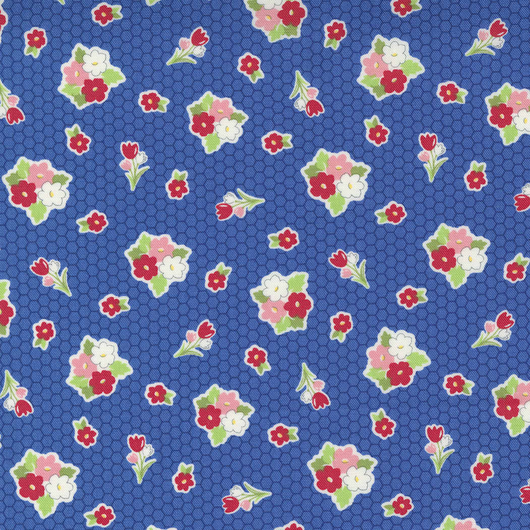 Love Lily 2411217 Ditsy Daisy bouquet on Blue by Moda fabrics Love Lily 2411217 Ditsy Daisy bouquet on Blue by Moda fabrics