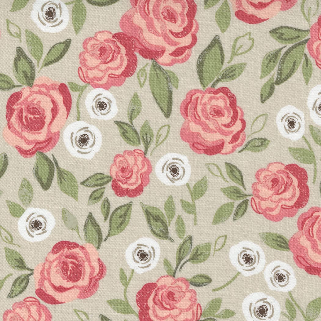 Love Note 515017 Roses on Dove taupe by Lella Boutique for Moda fabrics Love note