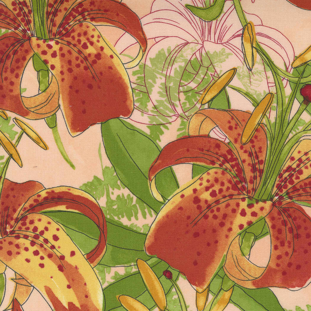 Carolina Lilies 4870014 Red Lilies on Peach by Moda fabrics Carolina lilies