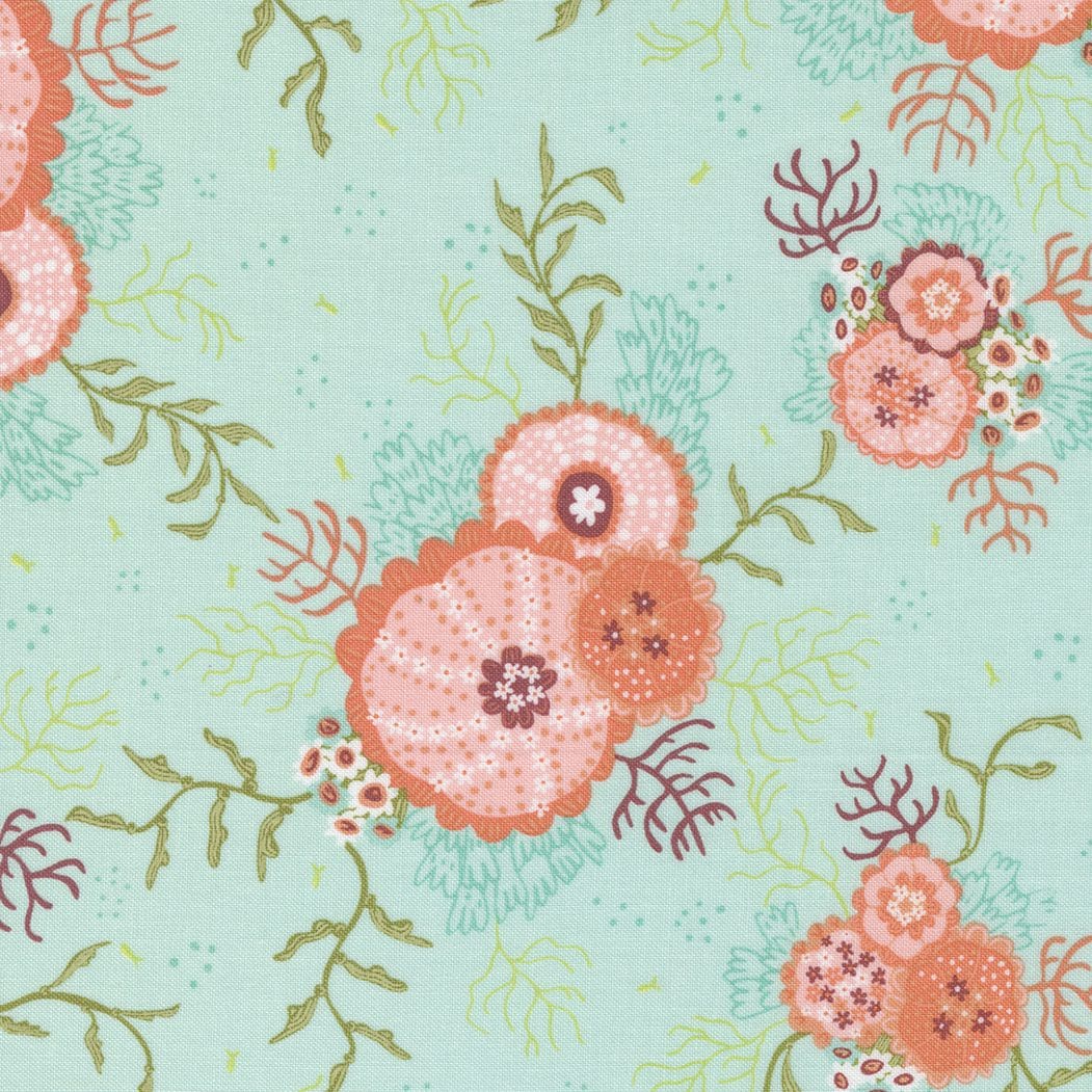 Sea & Me 2079313 Anemones Peach on Aqua by Stacey Iest Hsu for Moda fabrics Sea & Me 2079313 Anemones Peach on Aqua by Stacey Iest Hsu for Moda fabrics