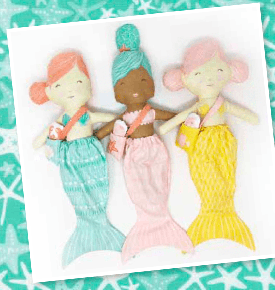 Sea & Me 2079111 Mermaid Doll 36″x60″ panel makes 3 dolls by Stacey Iest Hsu for Moda fabrics Sea & Me 2079111 Mermaid Doll 36"x60" panel makes 3 dolls by Stacey Iest Hsu for Moda fabrics - Image 2