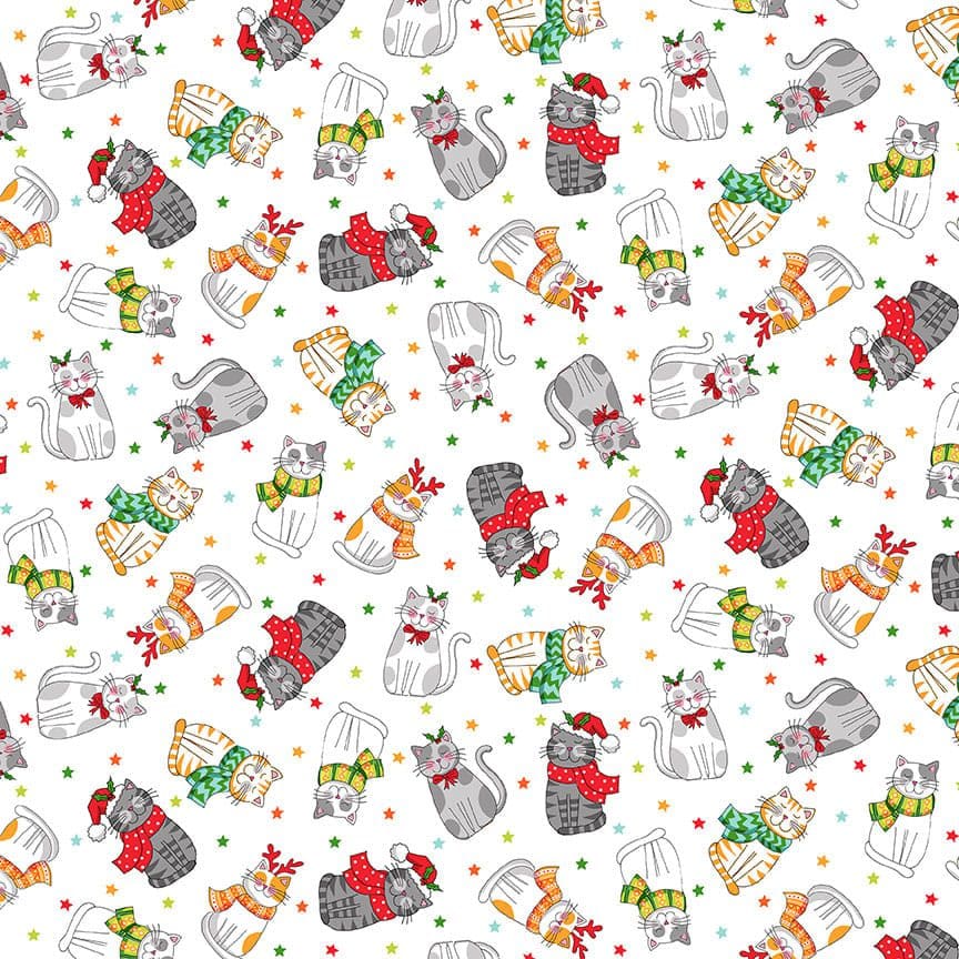 Santa Paws 2476W Cat Scatter Multi on white by Makower fabrics Santa Paws 2476W Cat Scatter Multi on white by Makower fabrics