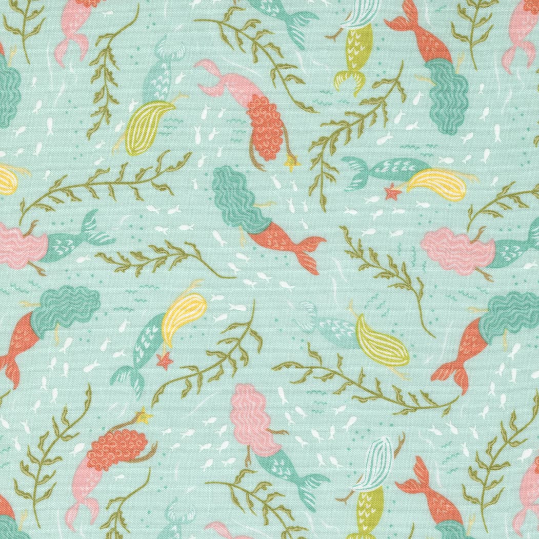 Sea & Me 2079213 Mermaids on Aqua by Stacey Iest Hsu for Moda fabrics Sea& Me