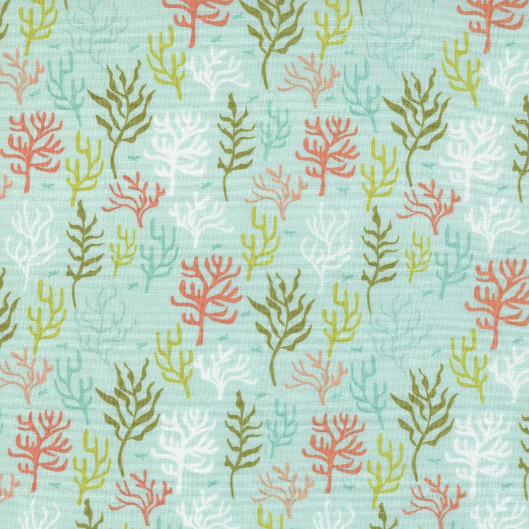 Sea & Me 2079713 Coral Seaweed on Aqua by Stacey Iest Hsu for Moda fabrics sea & me