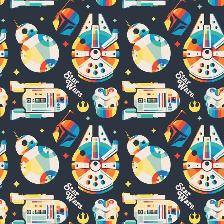 Star Wars 73010910 Millennium Falcon Rainbow Retro on Black fabric Star Wars 73010910 Millennium Falcon Rainbow Retro on Black fabric