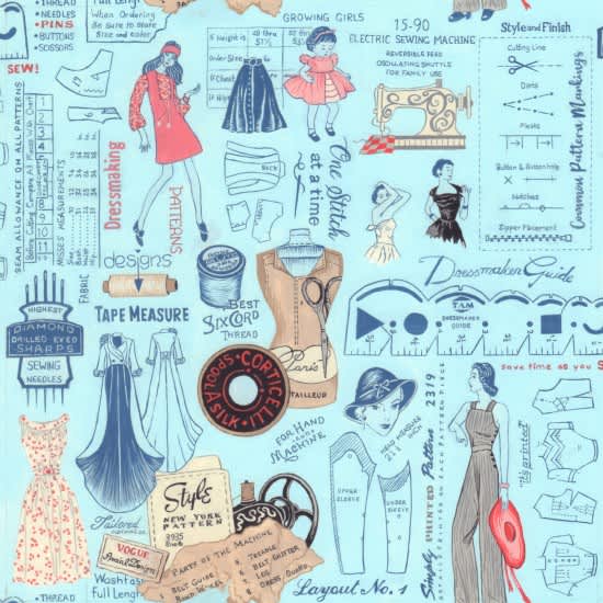 Sew Vintage 80590103 Dressmaking patterns on blue by Nutex fabrics Sew Vintage 80590103 Dressmaking patterns on blue by Nutex fabrics