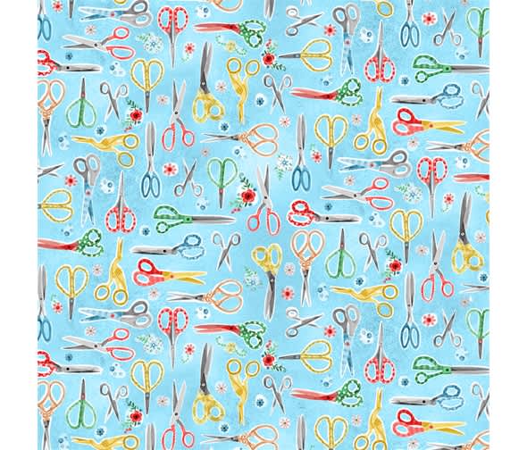 Stitch in Time MMCX10224 Scissors on blue by Michael Miller fabrics Stitch in Time MMCX10224 Scissors on blue by Michael Miller fabrics