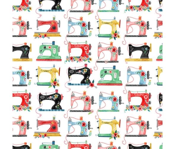 Stitch in Time MMCX10226 Vintage Sewing Machines on White by Michael Miller fabrics Stitch in Time MMCX10226 Vintage Sewing Machines on White by Michael Miller fabrics